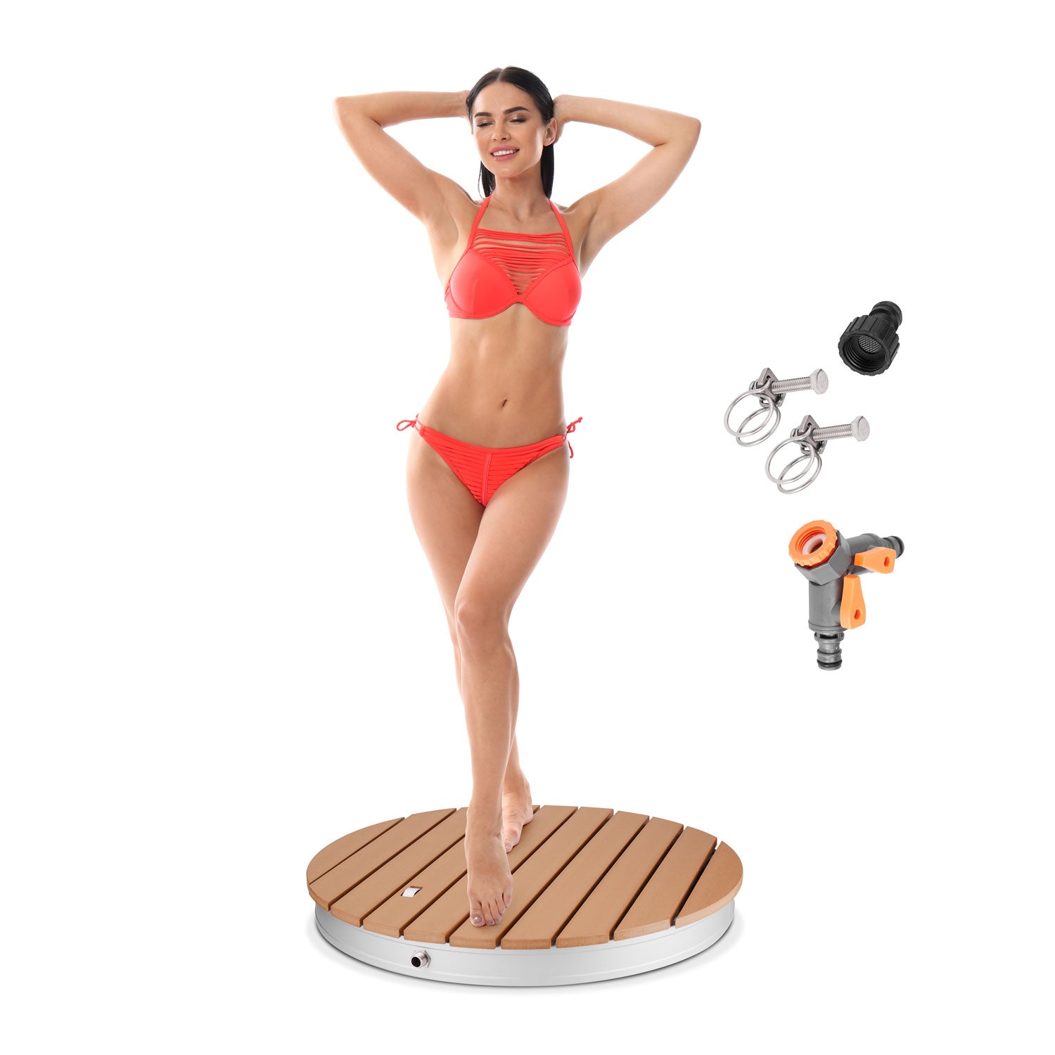 Mitra - Doccia da giardino con getto regolabile, doccia pedana a pavimento con pedale Ø 70 cm