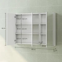 Armadio da Bagno con Specchio Design con Bordi Curvi 2 Porte Mensole Regolabili 68x13x66 cm Bianco
