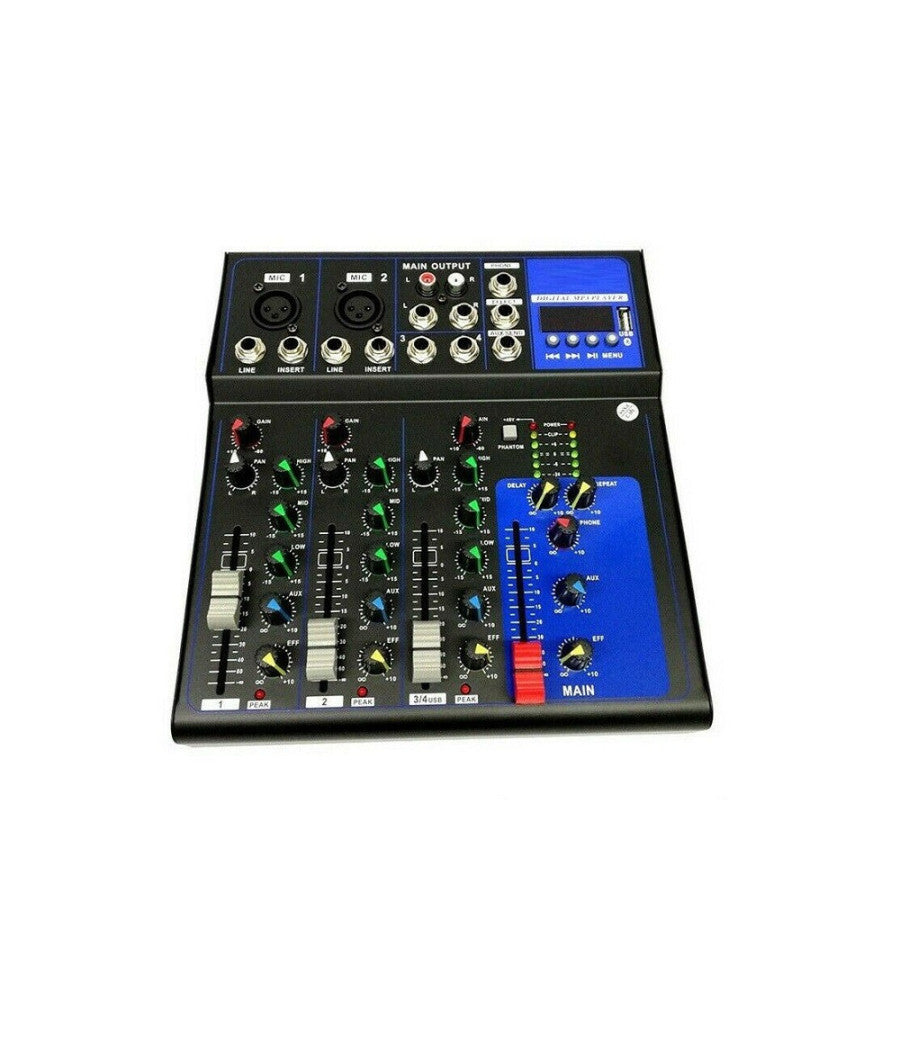 Mixer Audio Professionale 4 Canali Usb Con Echo-delay Dj Karaoke Pianobar         