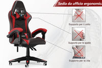 Sedia gaming ergonomica - RATTANTREE - con Supporto Lombare Sedia da Gioco in Pelle Pu con Altezza Regolabile - Rouge