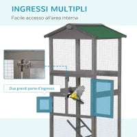 Gabbia per Uccelli Alta 165cm in Legno da Esterno con 2 Porte e Vassoio Estraibile, Grigio Chiaro
