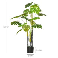 Monstera Pianta Artificiale per Interno ed Esterno, Pianta Finta Realistica con 20 Foglie, 120cm
