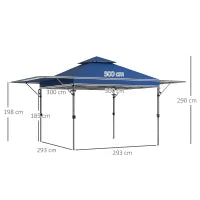 Gazebo Pieghevole 5x3m con Pareti Estensibili, Altezza Regolabile e Borsa con Ruote, Blu