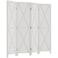 Paravento a 4 Ante per Interni, Divisorio in Legno per Camera e Ufficio, 182x170 cm, Bianco