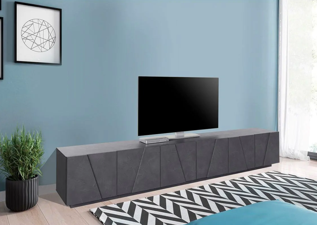  Mobile porta tv 6 ante con disegni geometrici in finitura Ardesia, ZTCA68317754 