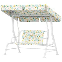 Dondolo per Bambini da Esterno a 2 Posti con Tettuccio Regolabile e Cinture di Sicurezza, 112x75x120 cm, Bianco