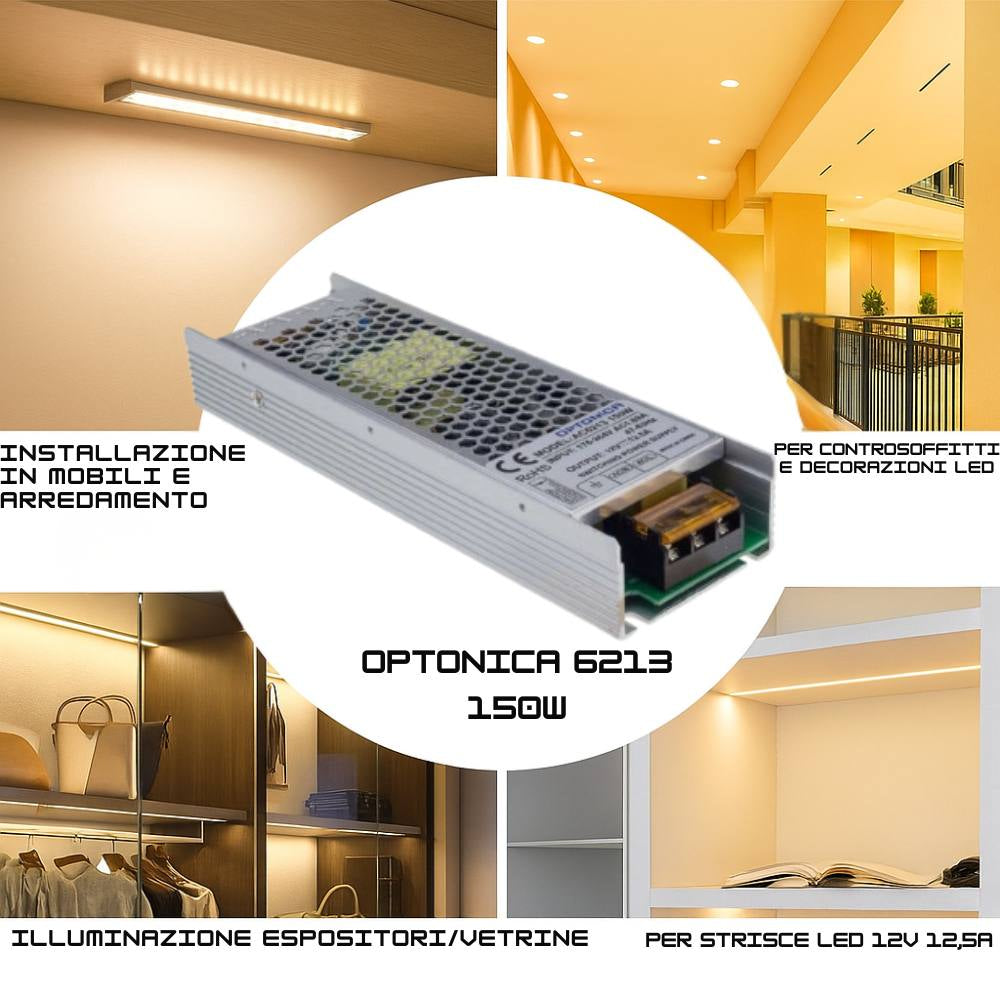 Optonica 6213 alimentatore led 12v 150w in alluminio ce e rohs