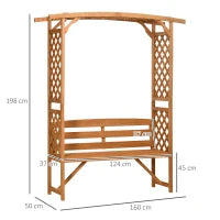 Panchina da Giardino in Legno di Abete con Arco Decorativo per Piante e Vasi, 160x50x198 cm, Marrone
