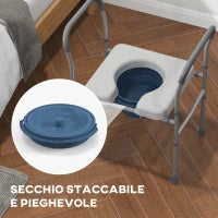 Sedia Comoda WC per Anziani e Disabili 4 in 1 Regolabile in Altezza con Braccioli Imbottiti, Grigio