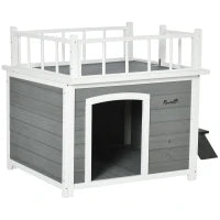 Pawhut Casetta per Cani con Terrazza Scaletta e Finestra 121x77x78cm Grigio chiaro