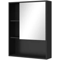 kleankin Armadietto Bagno con Specchio, Ripiani e Scaffale Regolabile, Montaggio a Parete, 60x15x76cm, Nero