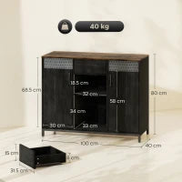 Credenza con 2 Ante, 2 Vani, Cassetto e Ripiani Regolabili 100x40x80 cm Nero e Marrone Rustico