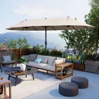 Ombrellone Doppio da Giardino 4.6x2.7 m a 12 Stecche con Prese d'Aria e Manovella, Ombrellone per Esterni in Acciaio e Poliestere, Anti UV, Beige