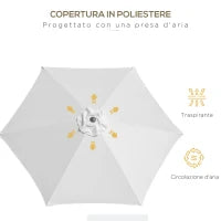 Ombrellone da Giardino 2.6x2.4 m con Manovella e Testa Inclinabile, in Alluminio e Poliestere Beige e Nero