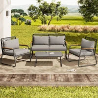 Set da giardino per 4 persone con divano doppio, 2 poltrone singole e tavolino da caffè, 118x69x78 cm, Grigio