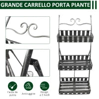 Fioriera da Balcone a 3 Ripiani con 2 Ruote, Porta Piante per Giardino in Metallo 53x39x78cm Nero