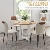 Tavolo da Pranzo Rotondo Moderno per 4 Persone, Ø100x75cm, Legno Naturale e Bianco