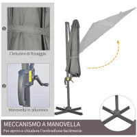 Ombrellone da Giardino Decentrato 3x2.5 m Girevole a 360° con Angolazione Regolabile, Grigio
