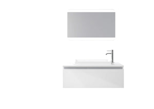 Composizione Mobile Bagno Sospesa 100cm Con Cassetto, Specchio a LED Integrato - Laccato Bianco Opaco