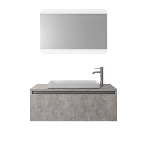 Composizione Mobile Bagno Sospesa 100cm Con Cassetto, Specchio a LED Integrato - Cemento