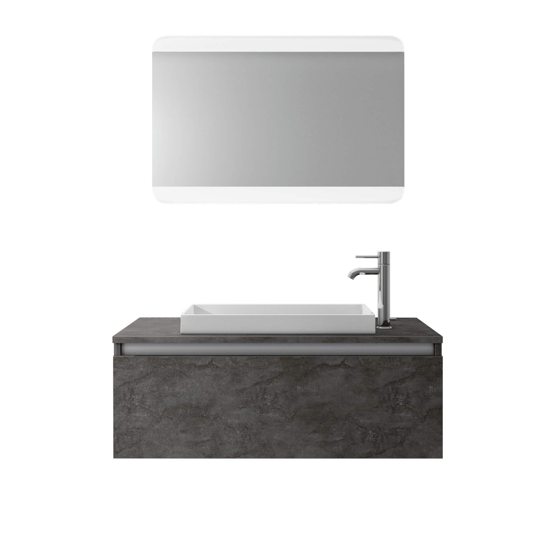 Composizione Mobile Bagno Sospesa 100cm Con Cassetto, Specchio a LED Integrato - Ossido