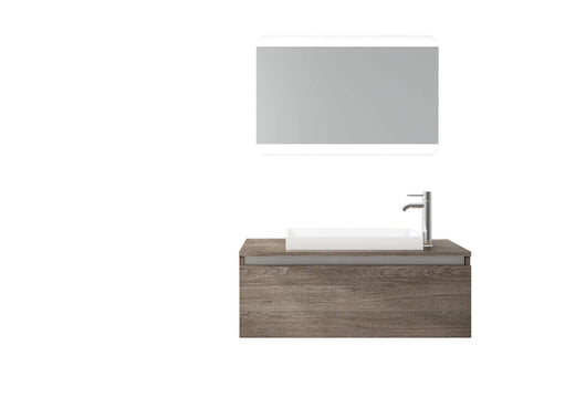Composizione Mobile Bagno Sospesa 100cm Con Cassetto, Specchio a LED Integrato - Tabacco Scuro