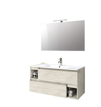 Mobile Bagno 100cm Sospeso Con Due Cassetti Due Vani E Specchio Con Lampada - Rovere Alaska