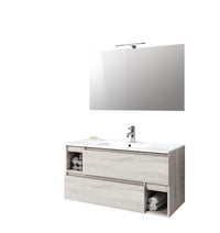 Mobile Bagno 100cm Sospeso Con Due Cassetti Due Vani E Specchio Con Lampada - Sherwood