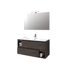 Mobile Bagno 100cm Sospeso Con Due Cassetti Due Vani E Specchio Con Lampada - Testa di Moro
