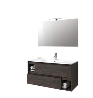 Mobile Bagno 100cm Sospeso Con Due Cassetti Due Vani E Specchio Con Lampada - Testa di Moro