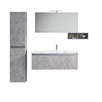 Mobile Bagno Sospeso100cm Con 1 Cassetto, Vano a Giorno, Pensile Colonna, Specchio e Lampada - Cemento
