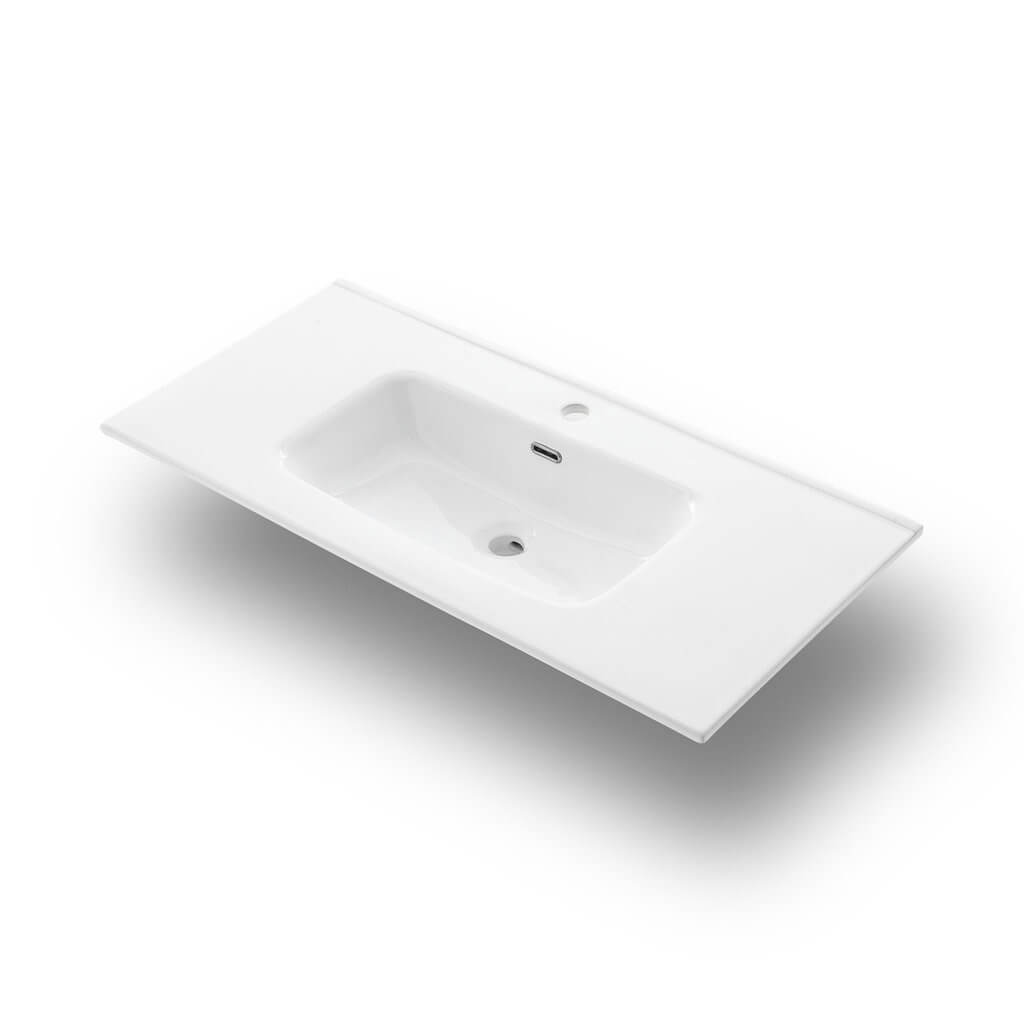 Mobile Bagno Sospeso100cm Con 1 Cassetto, Vano a Giorno, Pensile Colonna, Specchio e Lampada - Laccato Bianco Opaco