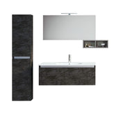 Mobile Bagno Sospeso100cm Con 1 Cassetto, Vano a Giorno, Pensile Colonna, Specchio e Lampada - Ossido