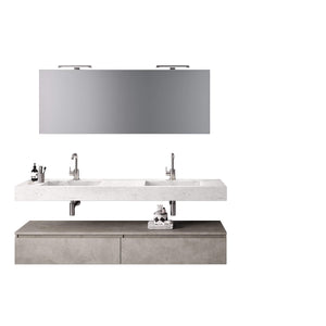 Mobile Bagno Sospeso 180cm Con Vasca Integrata Cassetto E Specchio - Top Effetto Marmo Di Carrara + Base Avana Effetto Pietra