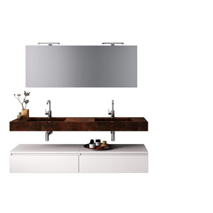 Mobile Bagno Sospeso 180cm Con Vasca Integrata Cassetto E Specchio - Top Effetto Corten + Base Bianca