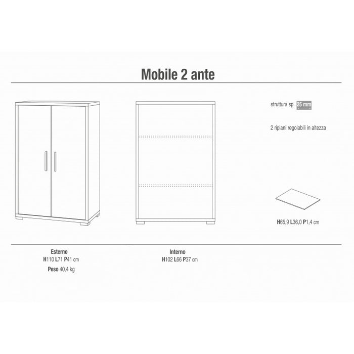 Mobile 2 Ante 71L x 41P x h110 – Finitura Bianco Opaco e Cemento – Sarmog