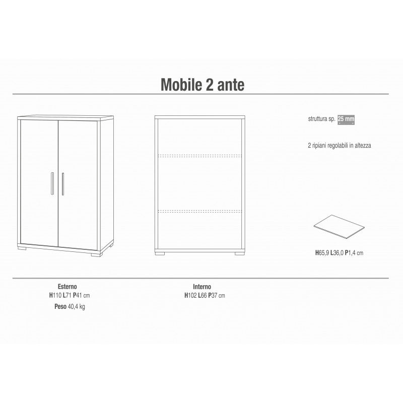 Mobile 2 Ante 71L x 41P x h110 – Finitura Cemento – Sarmog