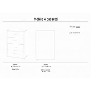 Mobile 4 Cassetti 70L x 41P x h112 – Finitura Olmo Chiaro e Bianco Fiammato – Sarmog
