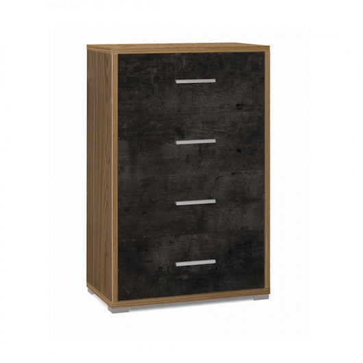 Mobile 4 Cassetti 71L x 41P x h110 – Finitura Legno Noce e Nero Opaco – Sarmog