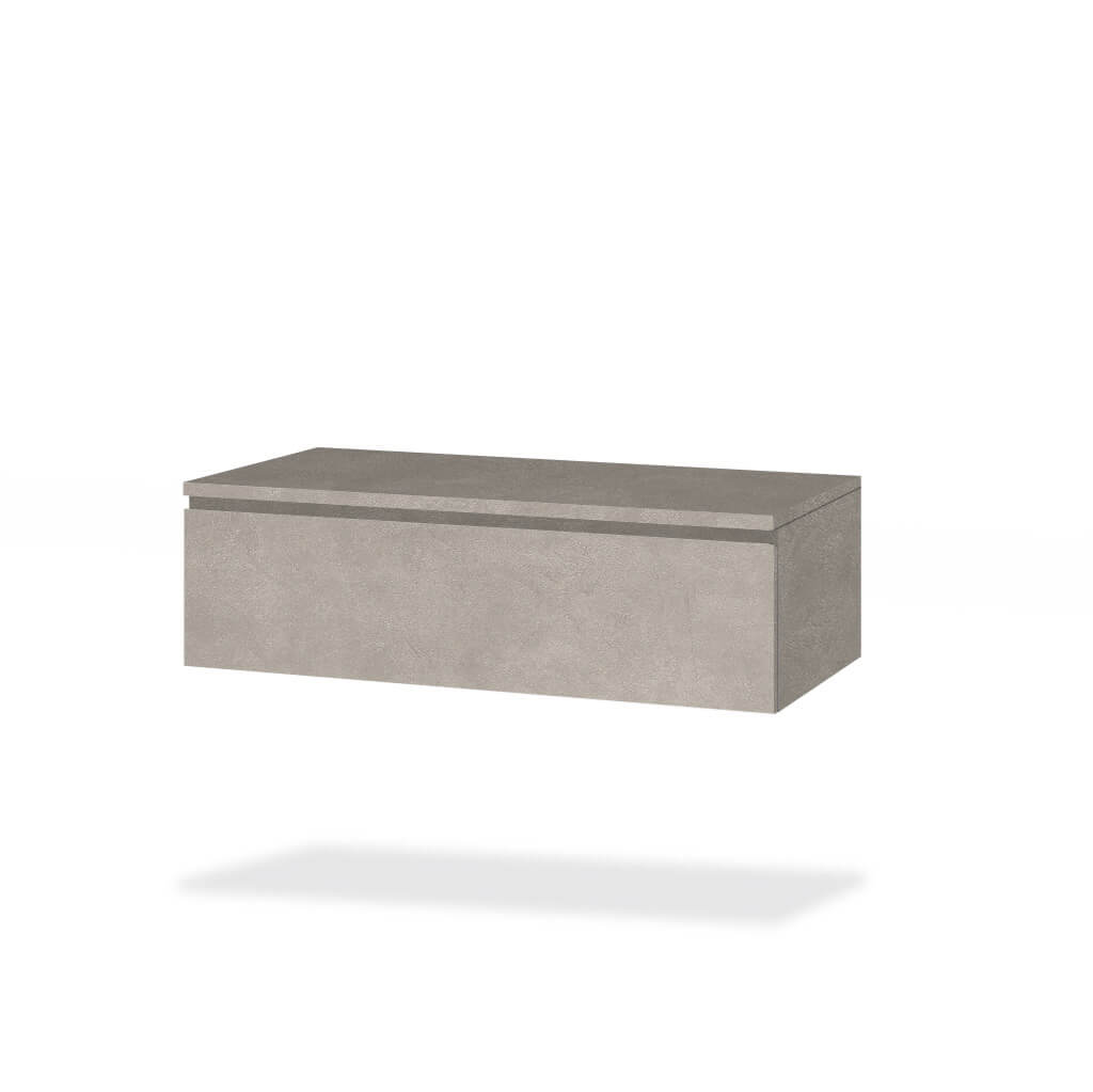 Composizione Bagno 90cm Con Vasca Integrata Cassetto E Specchio - Top Effetto Marmo Carrara + Base Rovere Miele