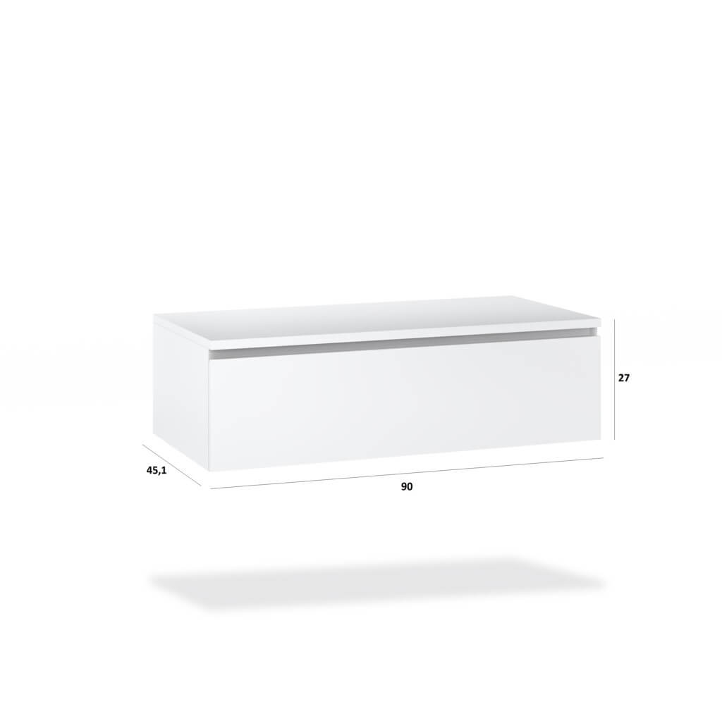 Composizione Bagno 90cm Con Vasca Integrata Cassetto E Specchio - Top Effetto Marmo Carrara + Base Rovere Miele