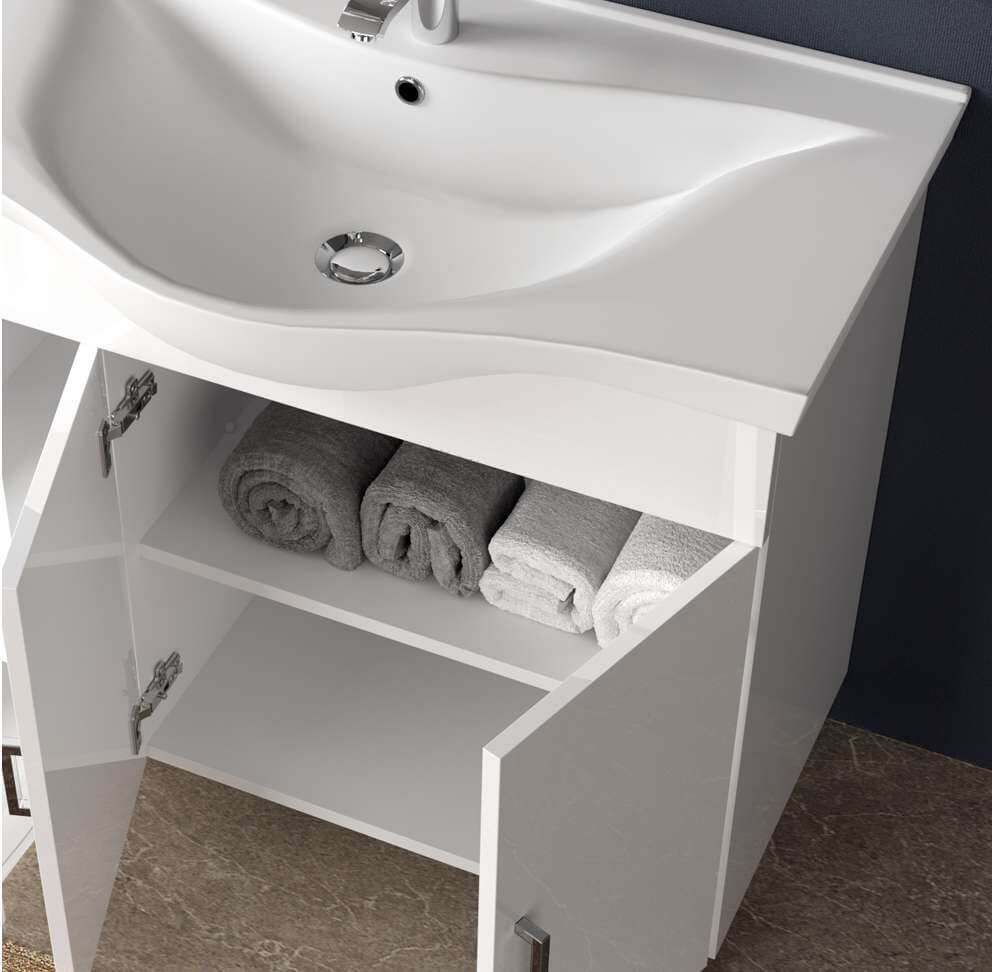 Mobile Bagno 60cm a Terra Con Due Ante, Specchio con Pensile e Lampada - Sherwood