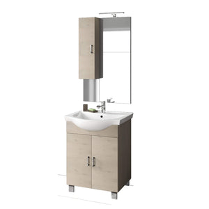 Mobile Bagno 60cm a Terra Con Due Ante, Specchio con Pensile e Lampada - Sherwood