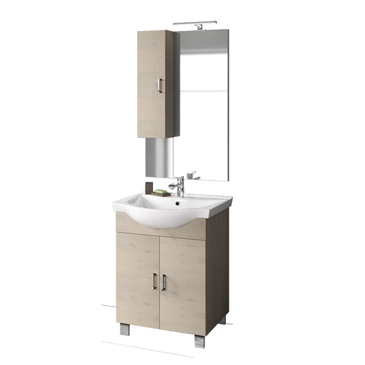 Mobile Bagno 60cm a Terra Con Due Ante, Specchio con Pensile e Lampada - Sherwood