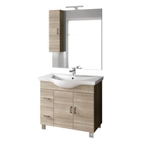 Mobile Bagno 100cm a Terra Con Due Ante Due Cassetti, Specchio con Pensile e Lampada - Yuta