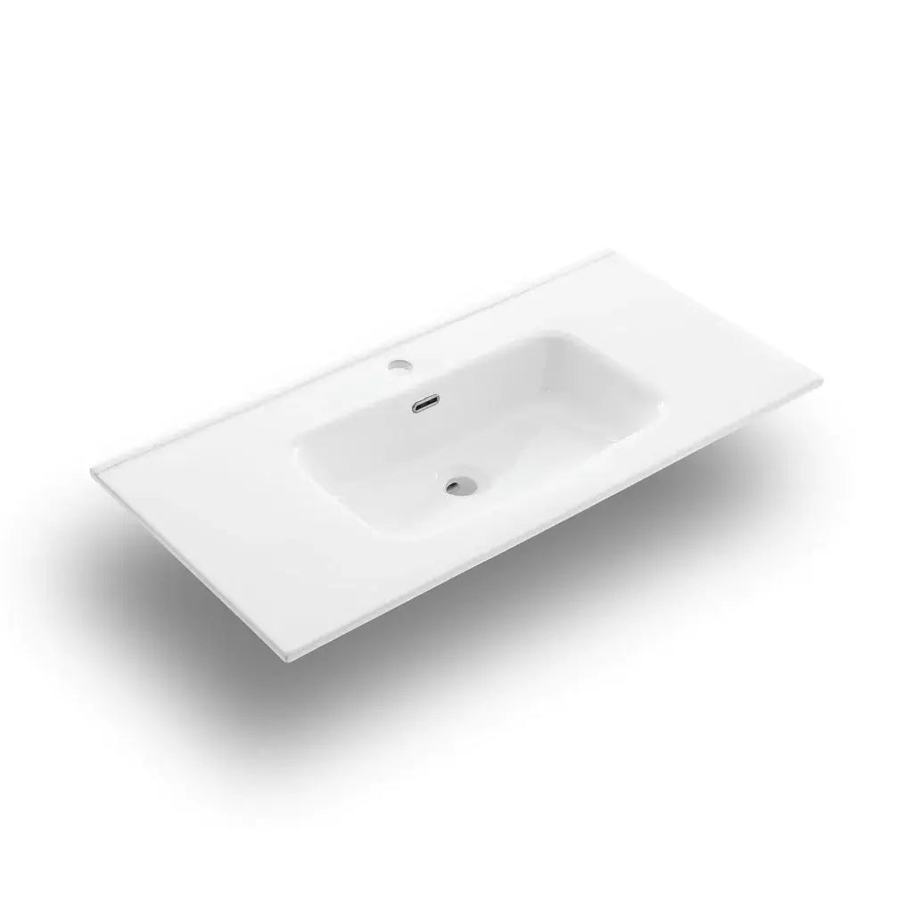 Mobile Bagno 90cm Sospeso Con Due Cassetti E Specchio Con Lampada - Bianco Laccato Lucido