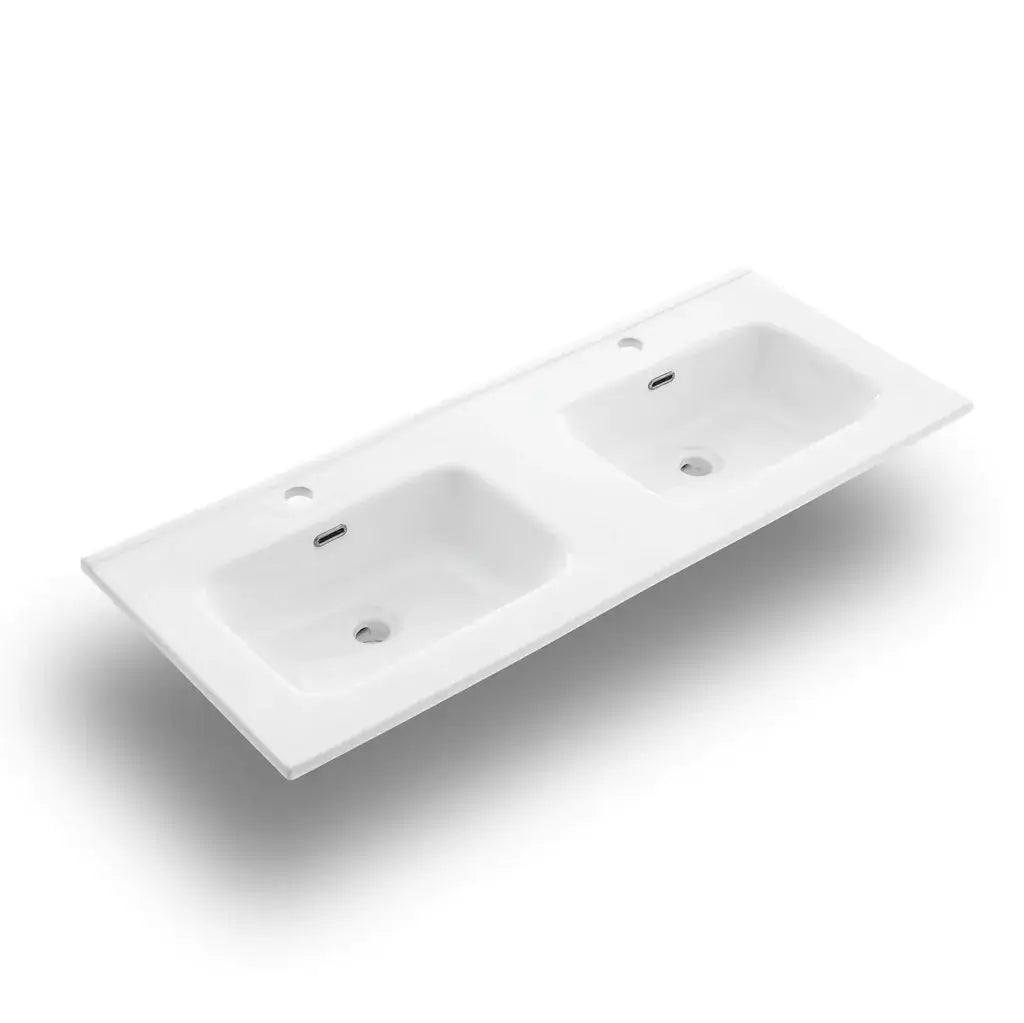 Mobile Bagno 120cm Sospeso Due Cassetti Lavabo Doppia Vasca e Specchio Con Lampada - Yuta