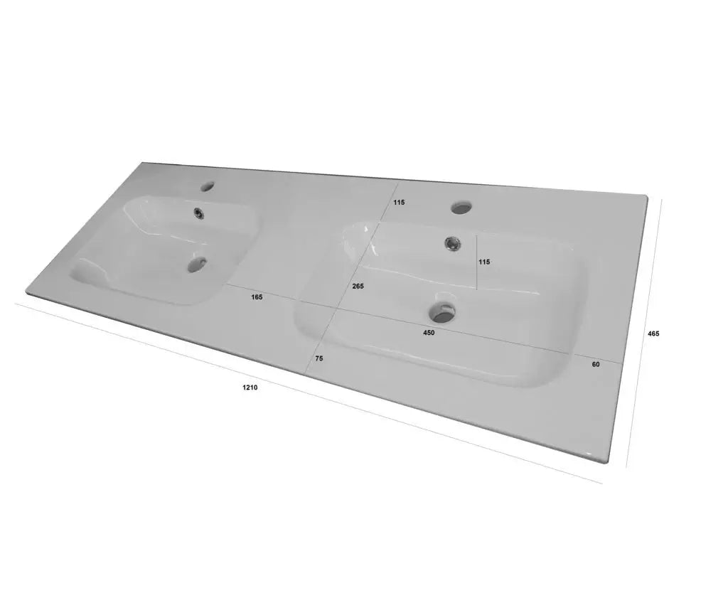 Mobile Bagno 120cm Sospeso Due Cassetti Lavabo Doppia Vasca e Specchio Con Lampada - Rovere Alaska