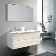 Mobile Bagno 120cm Sospeso Due Cassetti Lavabo Doppia Vasca e Specchio Con Lampada - Rovere Alaska