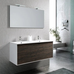 Mobile Bagno 120cm Sospeso Due Cassetti Lavabo Doppia Vasca e Specchio Con Lampada - Testa di Moro